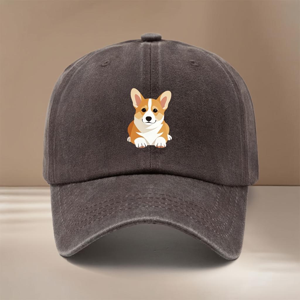 This Is a Baseball Cap with a Corgi Lying Down Print It Features a Relaxed Fit and Adjustable Sizing The Unisex Duckbill Cap I