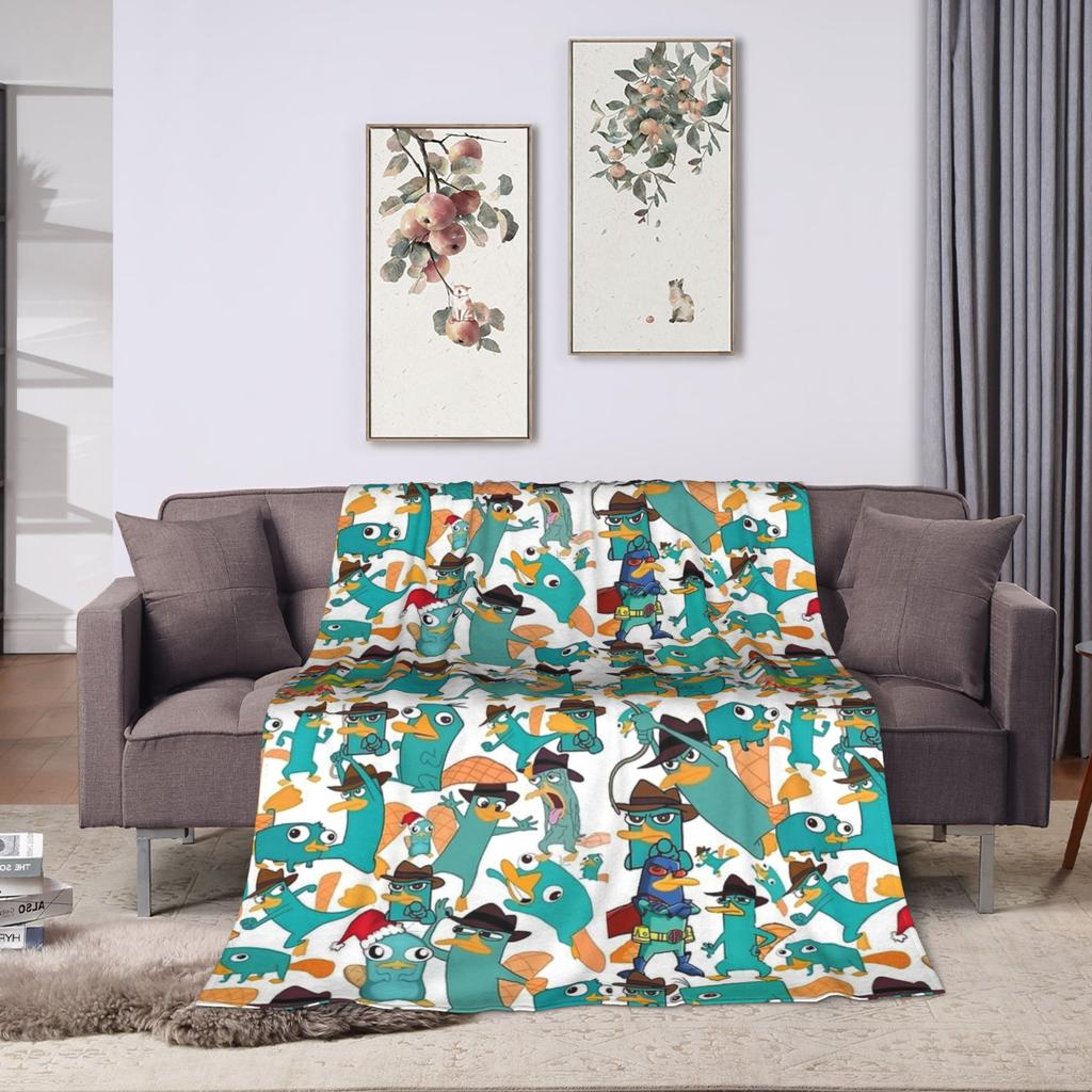 Perry the Platypus Cartoon Duck Plush Blanket Students Flannel Throw Blanket For Couch Chair Warmized Quality Bedspread