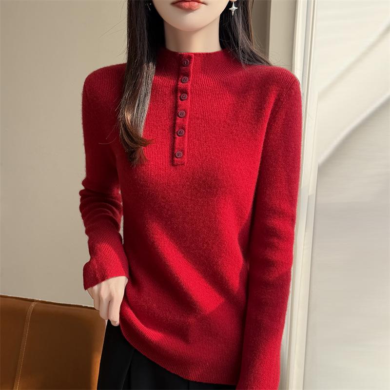 Women's Autumn/Winter High-End Three-Dimensional Crochet Slimming Half-High Collar Sweater