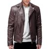 Giacca in pelle PU da uomo, tinta unita, casual, vestibilità slim, con cerniera, manica lunga, colletto rovesciato, giacca in pelle da motociclista, abbigliamento da uomo