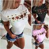 Elegant Sexy Ladies Women's Short Sleeve Cross Lace Up Bodycon Blouse Tops Slim T-shirt