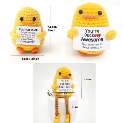 Animal Crochet Handmade Knitting Positive Energy Duck Doll Hug Pocket Mini Funny Emotional Support Crochet Gift for Birthday