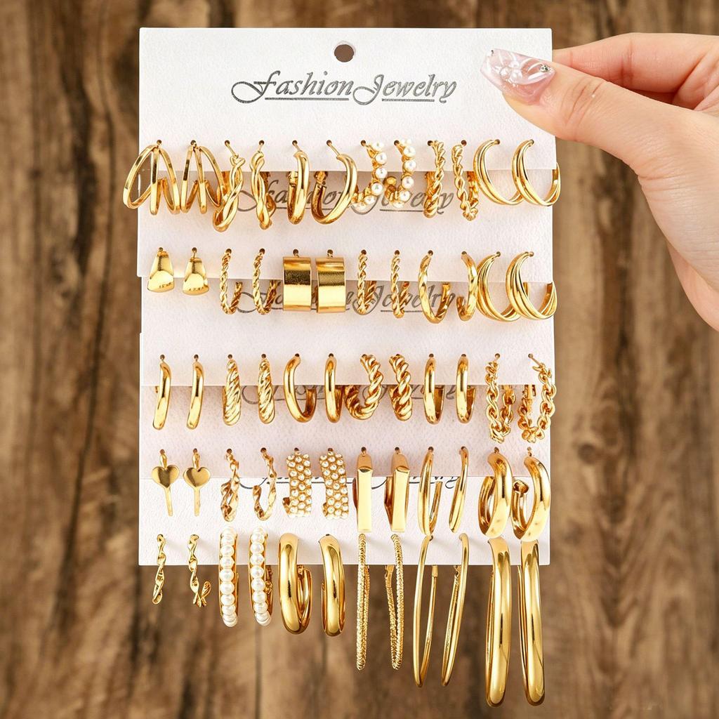 European & American C-Shaped Metal Texture Ear Cuff: Women's Retro Twist Earring Set (6-Piece).