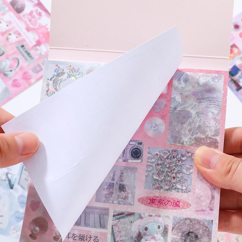 30sheets Kawaii girl style Japanese Showa glitter film die-cutting sticker book DIY scrapbook background decoration sticker