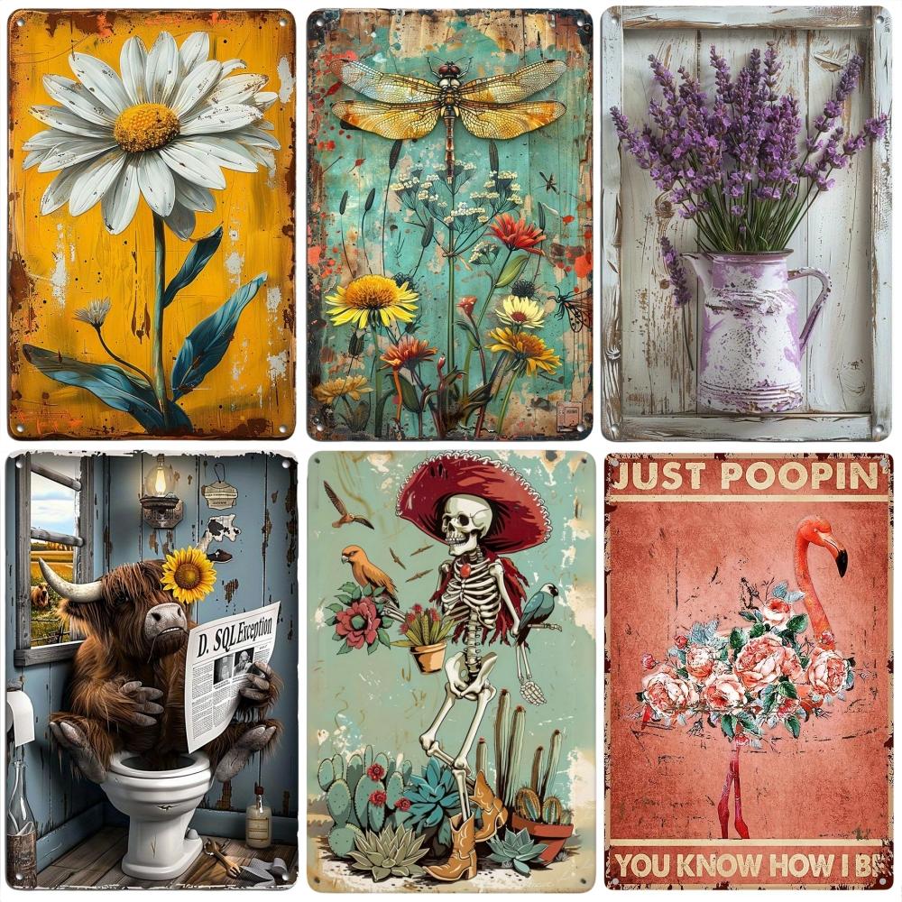 Vintage Garden Metal Tin Sign - Floral & Gardening Tools Design Perfect for Bar Cafes Restaurants, Garages & Home Decor Wall Art