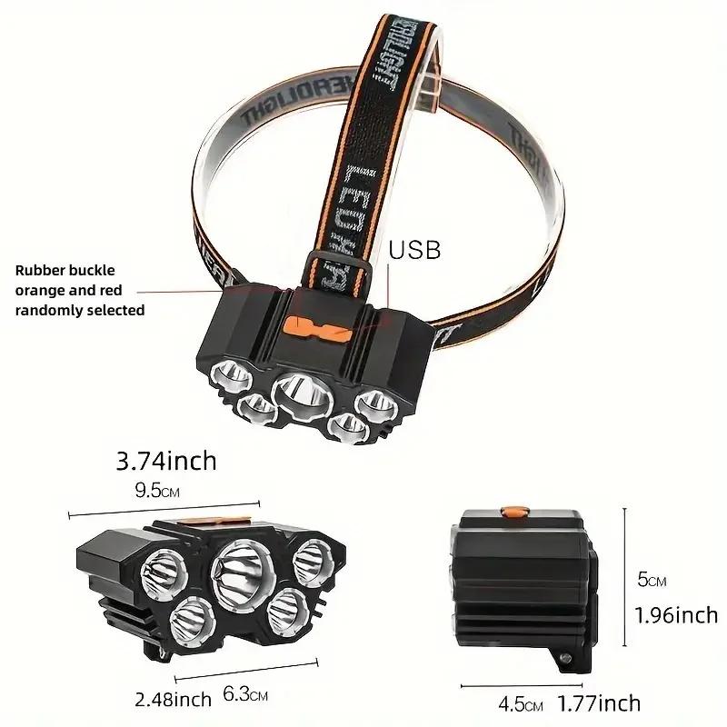 5 LED Headlamp Powerful USB Rechargeable Lamp Head Flashlight Fishing Camping Torch Lantern Built-in Battery Waterproof