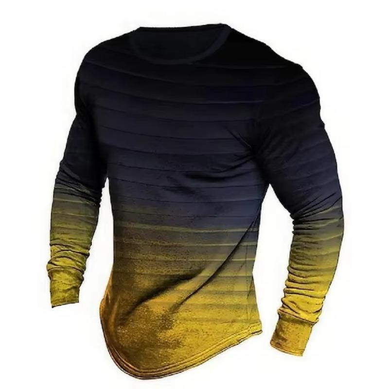T-shirt da uomo a maniche lunghe con scollo rotondo, a righe, stampate digitalmente, alla moda, stile di strada