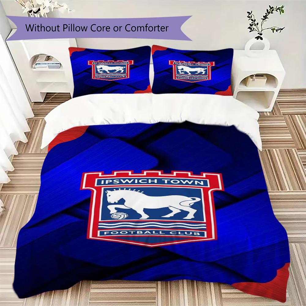 Ipswich Town FC Pattern Bedding uilt Set uilt Cover Pillowcase Home Decoration Birthday Gift (1 * duvet cover + 2 * pillowcase without core)