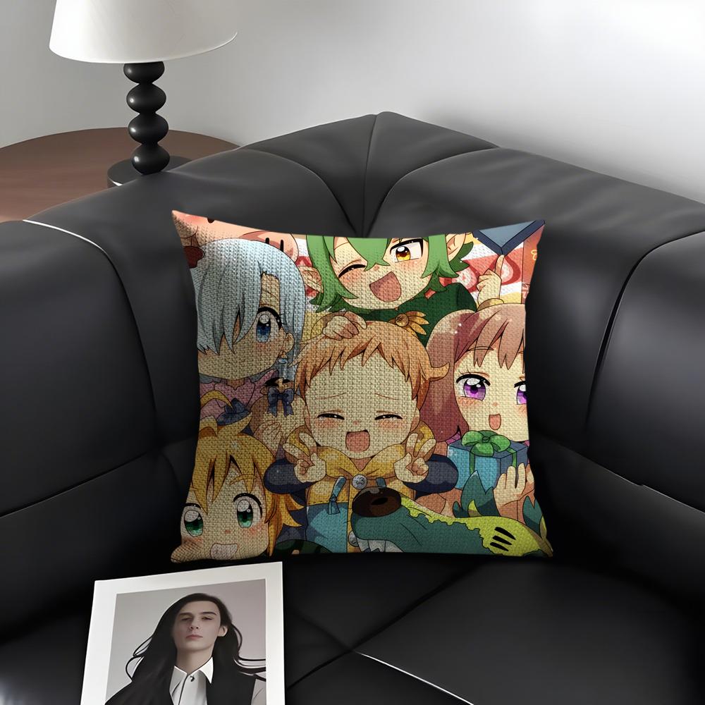 Anime 7 D-Deadly S-Sins Cushion Cover Natural Linen Organic Fabric Double-Sided Printing Sofa Home Decor Gift Pillow Case
