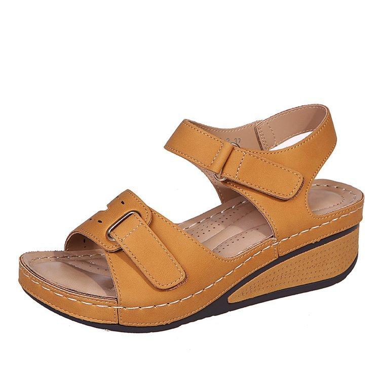 

Summer sandals comfortable and breathable one-word buckle one-word buckle PU medium heel foreign trade large size women s shoes 44