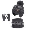 Polyester Winter Knitted Hat Warm Ear Flap Kids Snowflake Beanie for 2/3 Piece Set For Boys Girls