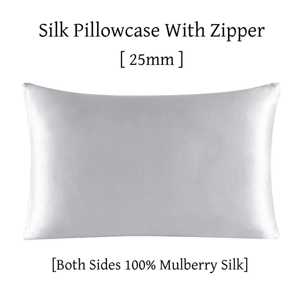25MM Pure Silk Zipper Pillowcase 1pc 100% Nature Mulberry Silk Pillow Cover Single pillow Case