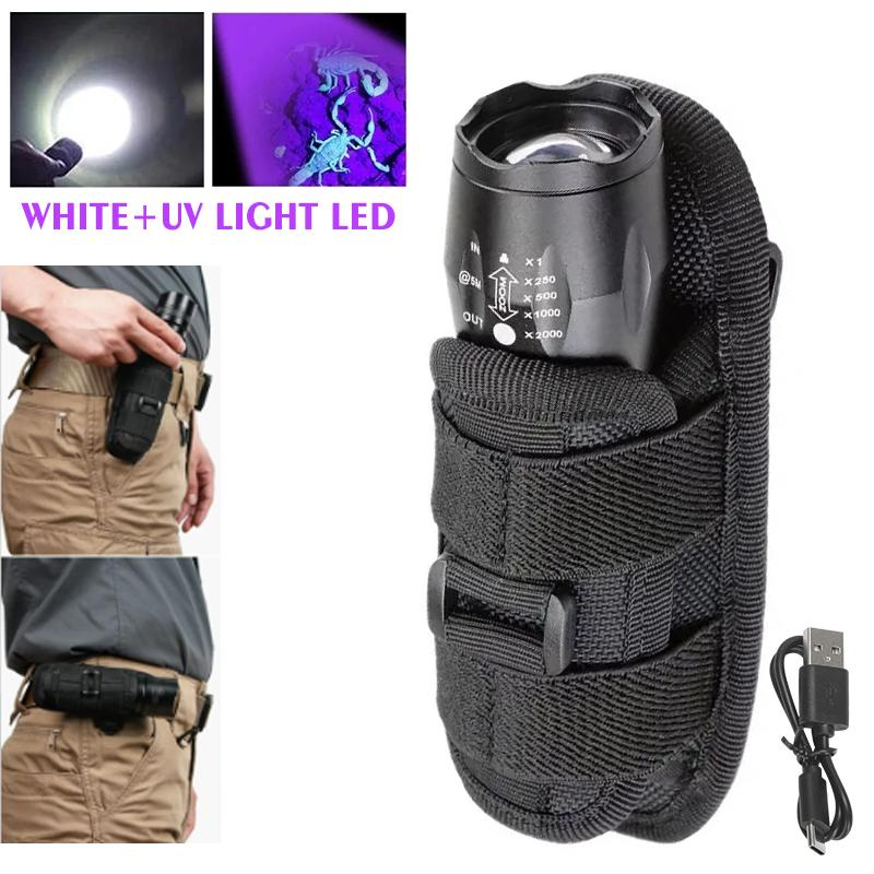 Rechargeable UV Flashlight Dual Light 395nm Ultraviolet WhiteTorch Zoom Torches Detection Lighting Lamp for Pet Stains Hunting