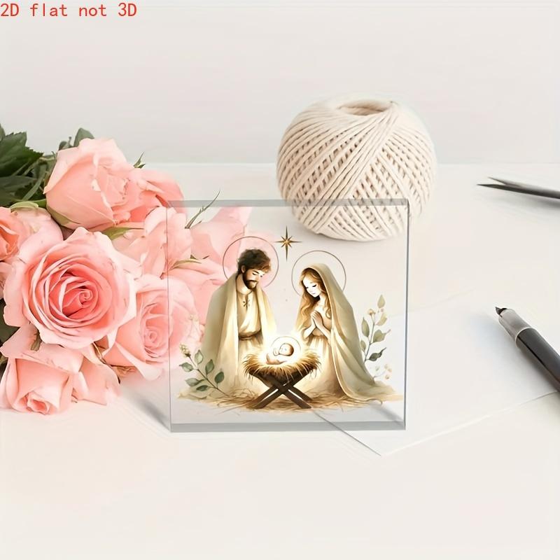 2D Flat "Nativity Scene" Acrylic Christian Religious Desk Decor Plaque, Mary & Jesus, Suitable for Wall Decoration, Porch, Room, Villa, Accents Home,