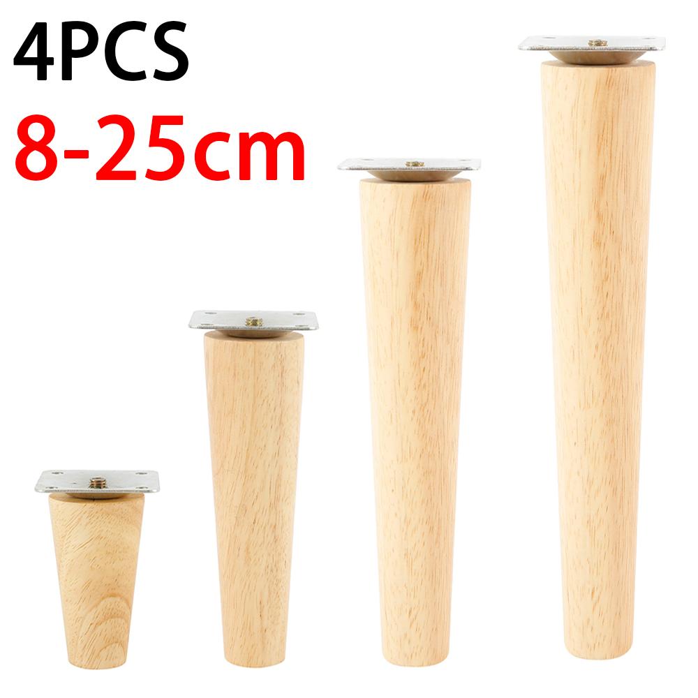 4 Pièces Pieds de Meuble en Bois Massif Obliques/Droits Support de Table Canapé Armoire Pieds de Remplacement Protecteur de Sol Antidérapant Maison