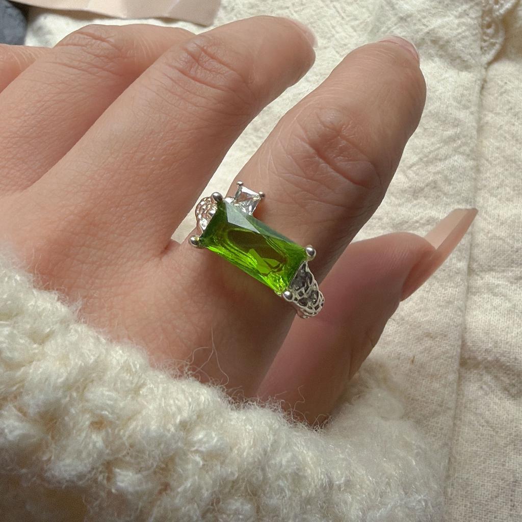 925 Sterling Silver Rings for Women Couple Minimalist Handmade Simple Pink Green Stone Ring Fine Jewelry Gift Prevent Allergy