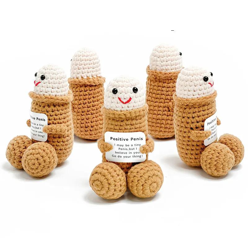 3PCS Mini Funny Penis Positive Handmade Crochet Encouragement Card Cheer Up Gifts Dick Toys Friends Party Boyfriend Room Decorate