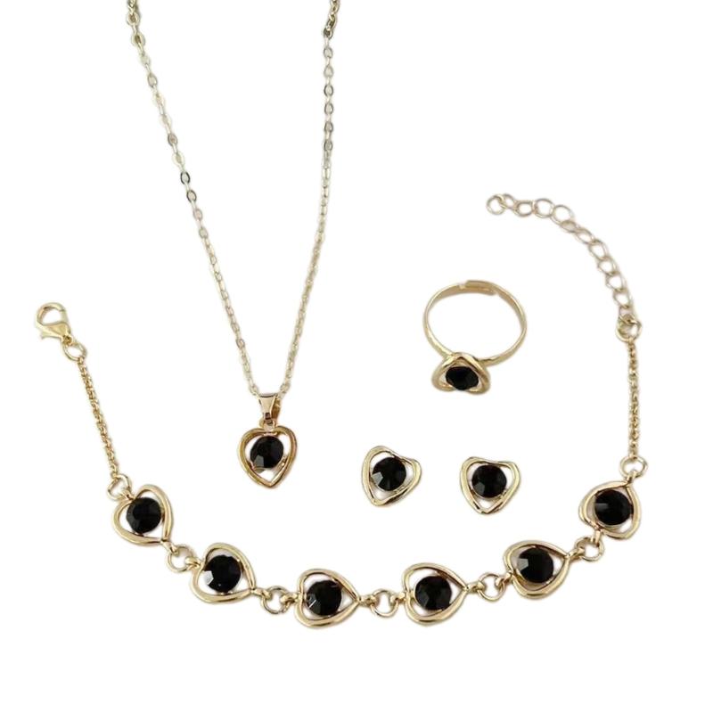 

Heart Drop Earrings Crystal Chain Bracelet Elegant Heart Pendant Necklace Jewelry Alloy Texture Suitable for Ladies