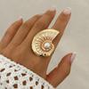 Luxury Exaggerated Large Petal Flower Rings for Women Vintage Geometric Adjustable Pearl Finger Ring Grunge Jewelry Steampunk