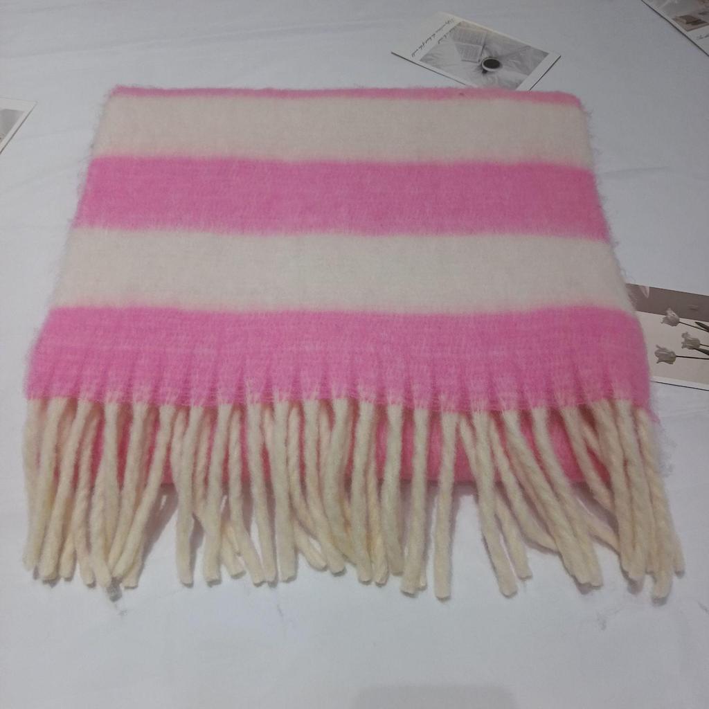 Damen Winter Farbblock Gestreifter Quasten Schal - Warm, Vielseitig, High-End Mode Halswärmer Schal.