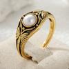 Vintage Inlaid Imitation Pearl Women's Ring Creativity Gold Color Hand Carving Daily Wear Party Jewelry Anniversary Gift