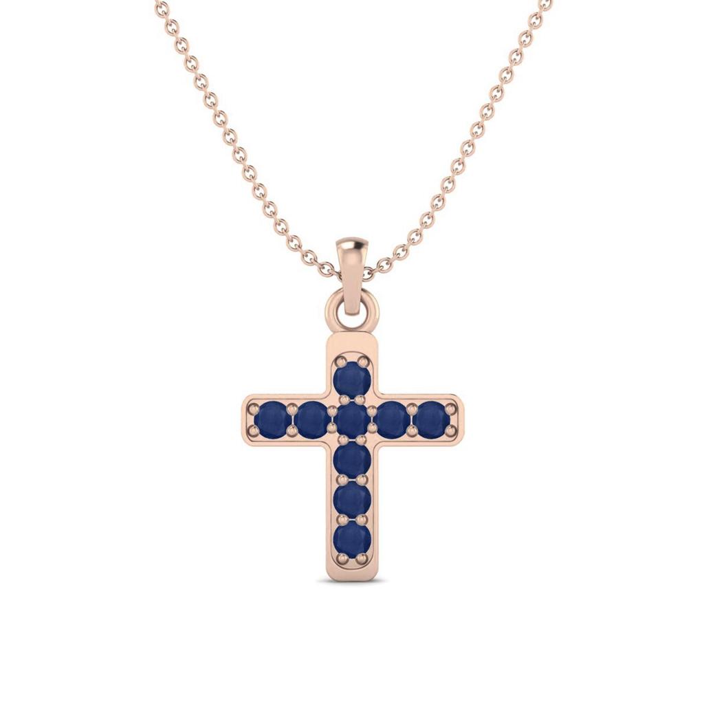 Blue Sapphire Religious Cross Pendant- Sterling Silver