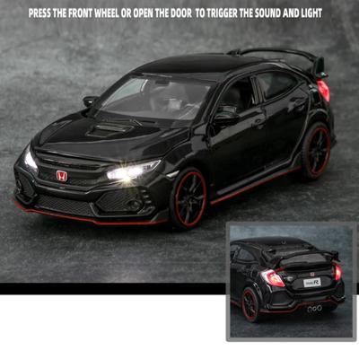 1:32 Honda CIVIC TYPE-R Alloy Diecast Toy Cars Model Simulated With Sound Light Vehicles Collection Toys Children Birthday Gifts