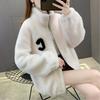 Women Autumn Winter Fleece Fluffy Jacket Streetwear Zipper Warm Outerwear Letter Splice Female Sweatshirt
