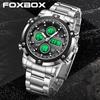 FOXBOX New Digital Mens Watch Fashion Dual Display Quartz Wristwatches Sport Waterproof Steel Luxury Watches Men Gift Reloj