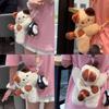 Borsa a tracolla morbida in peluche con gatto calico, chiusura con cerniera, per uso quotidiano