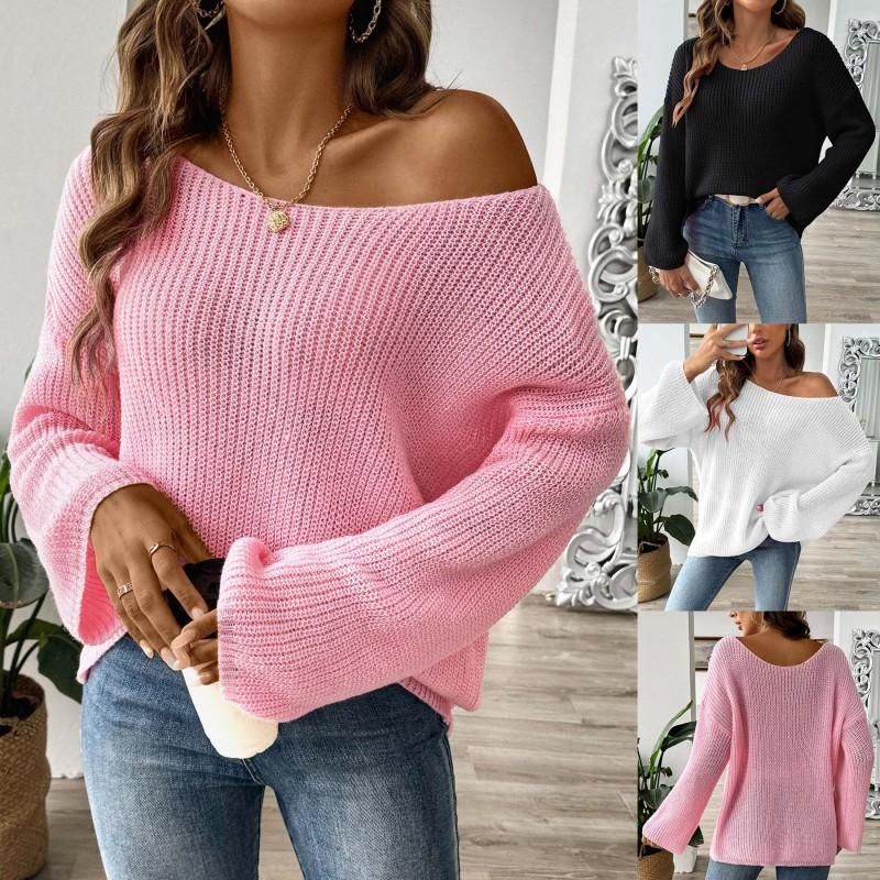 Womens Loose Fit Off Shoulder Sweater Long Sleeve Flared Pullover Top M688