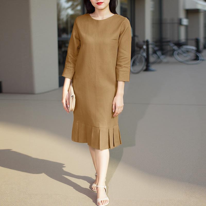 

ZANZEA Женское повседневное летнее платье с круглым вырезом и рукавами 3/4 свободного кроя 5XL хаки