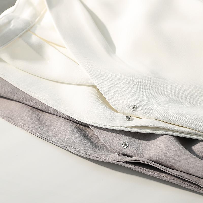 Spring and Autumn New Light Neck French Long Sleeve Shirt Female Professional Diligent Interview Grey White Top Female