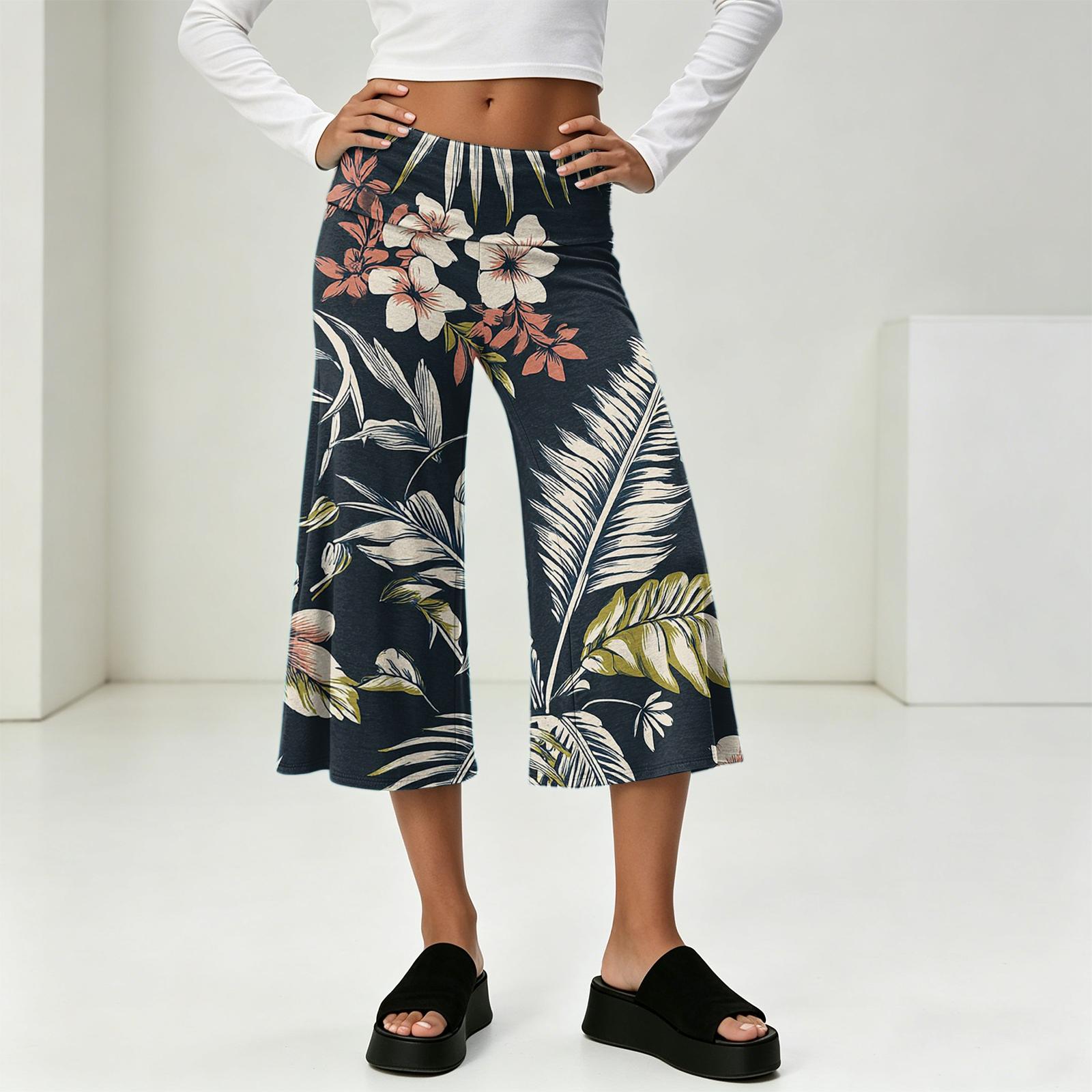 

Fashionable Women s Summer Leisure Vacation High Waist Wide Leg Cropped Pants L
