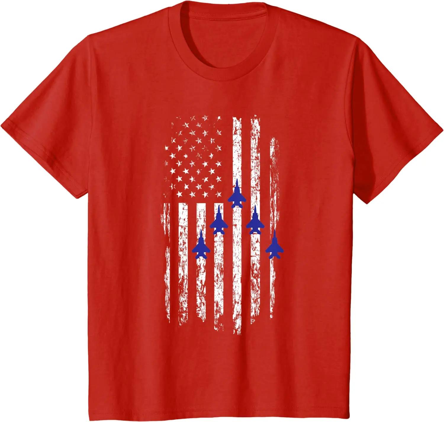 American Flag Fighter Jet Flyover USA Military Aircraft Men TShirt Short Sleeve Casual Cotton ONeck Summer Shirt S