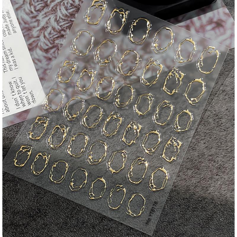 Luxury metal frame nail stickers stamping circles transparent irregular lines self-adhesive nail art sticker nail decoration
