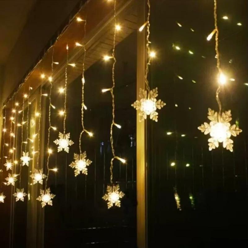 Solar LED Snowflake Icicle String Lights for Outdoor Christmas Decorations
