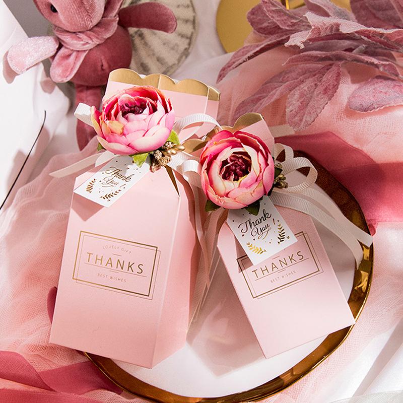 5 Pcs Wedding Favors Candy Box Baby Shower Paper Gift Box Craft Candy Food Best Gift Bag For Christmas Flower Boxes