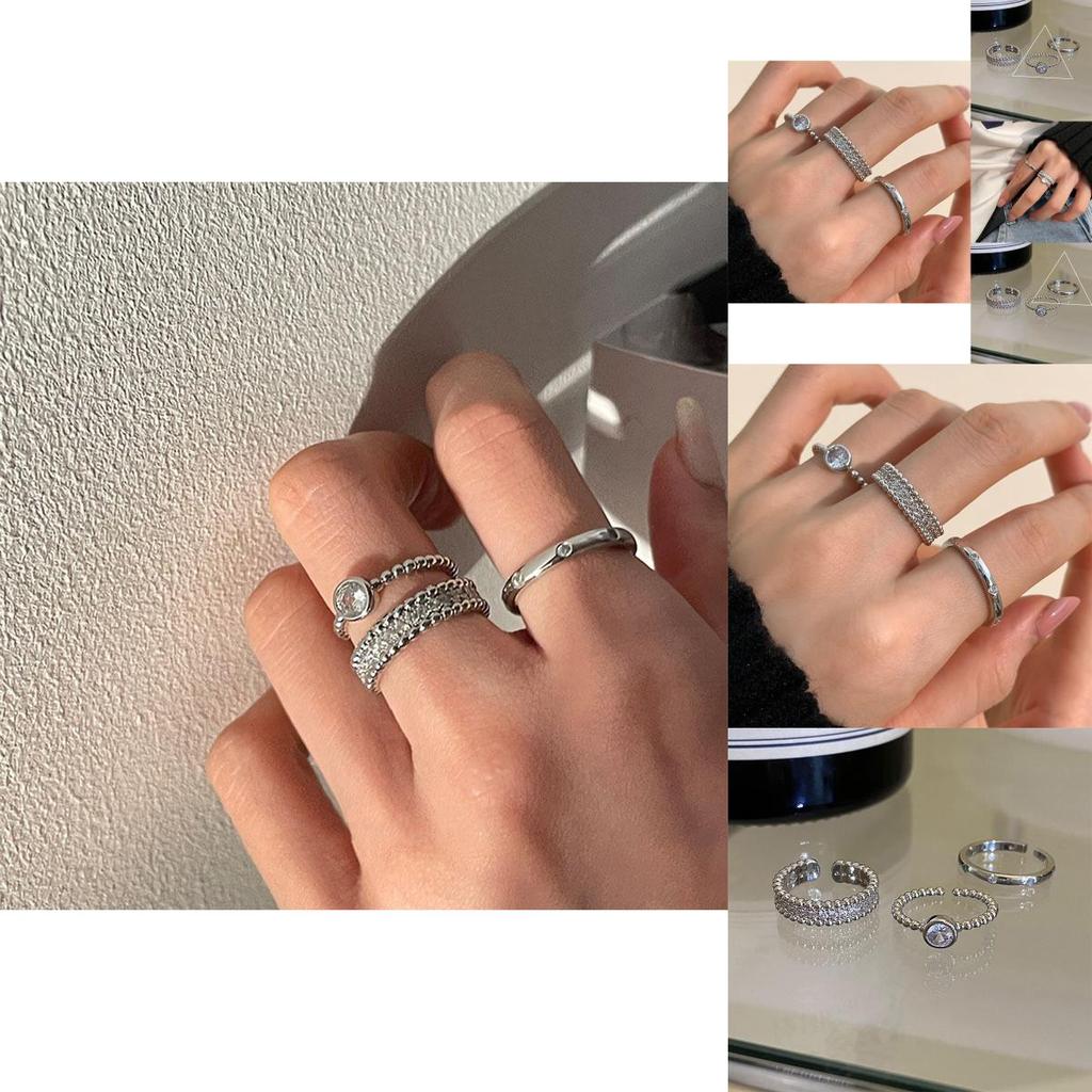 Stylish Korean-inspired Adjustable Copper Ring With Dazzling Rhinestones For Women