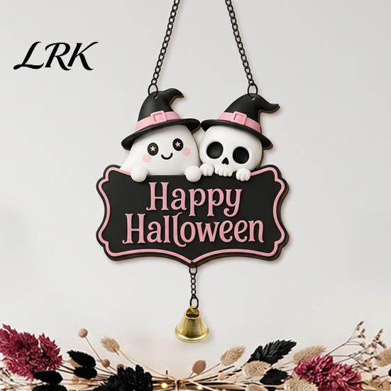 Festive Entrance Hanging Bell Halloween Cute Witch Hat Ghost Door Sign, Wooden Decoration, Pastel Party Supplies Doorbell Pendants for Indoor Outdoor