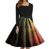 Women's Fashion Square Neck Casual Slim Halloween Printed Long Sleeve Dresses