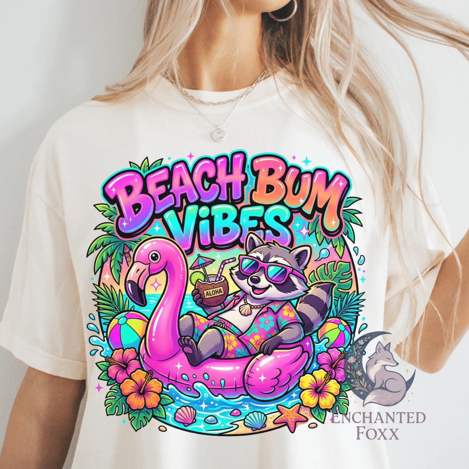 Comfort Colors Beach Bum Vibes Tropical T-shirt Flamingo Float Raccoon Relaxing 3XL