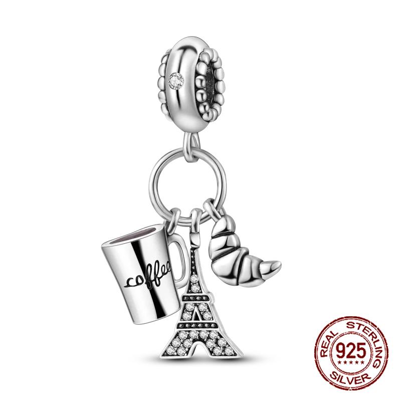 Inlaid Zircon Charm Beads Copper Color Love Heart Snake Dangle Fit Original Bracelet Charms Pendant Jewelry