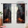 2pcs,2D Plane Printing Pattern Curtains Full Moon_ Gloomy Woods_ and Graveyard Versatile Fabric (without Rod) Outdoor