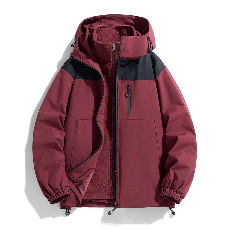 Giacca da lavoro da uomo casual da montagna per autunno e inverno con cappuccio tre in uno giacca calda in velluto