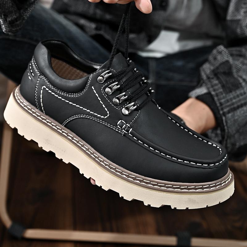 Fashion Handmade Designer Outdoor Men Shoes Casual Leather Thick Bottom Walking Shoes Fashion 2025 New Comfy Business Antiskid Footwear