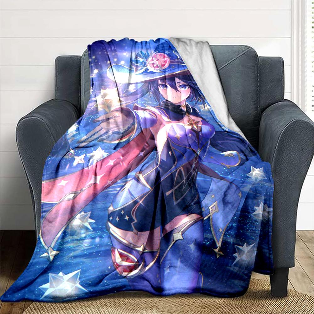 1Pc Genshin Impact Blanket Soft Comfortable Polyester Blanket Four Seasons All Season Blanket Bedroom Office Outdoor Use Anime Style Throw Christmas G