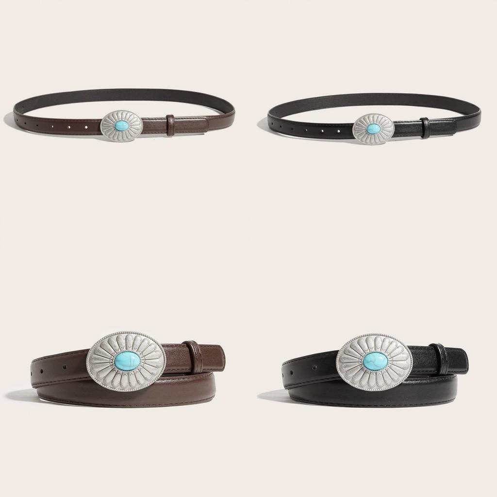 Alloy Round Simple Artificial Gemstone Snap Button Belt For Women Casual Wear