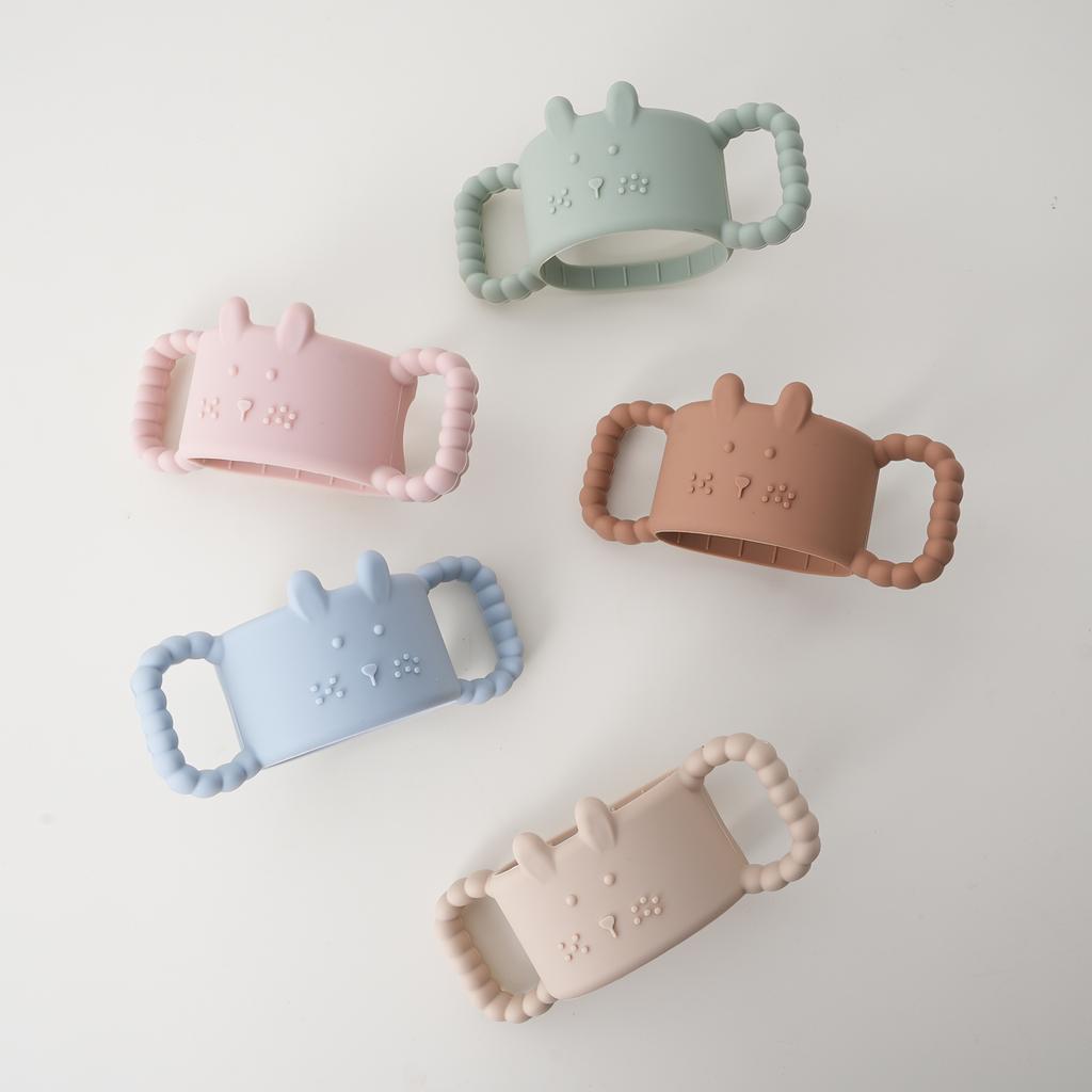 1 Stück Silikon-Babyflaschengriffe, Niedlicher Kaninchen-Schmaler Strohhalm-Flaschenhalter, Leicht zu Greifender Babyflaschenhalter