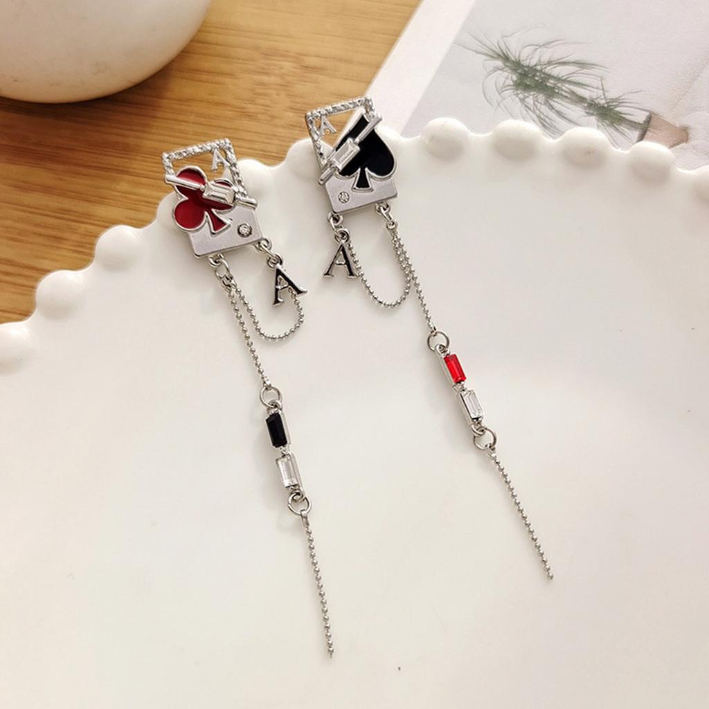 Sweet Korean Tassels Earrings for Women Playing Cards Dangle Drop Studs Ear Rings Sweet Temperament Earwear Accessories
